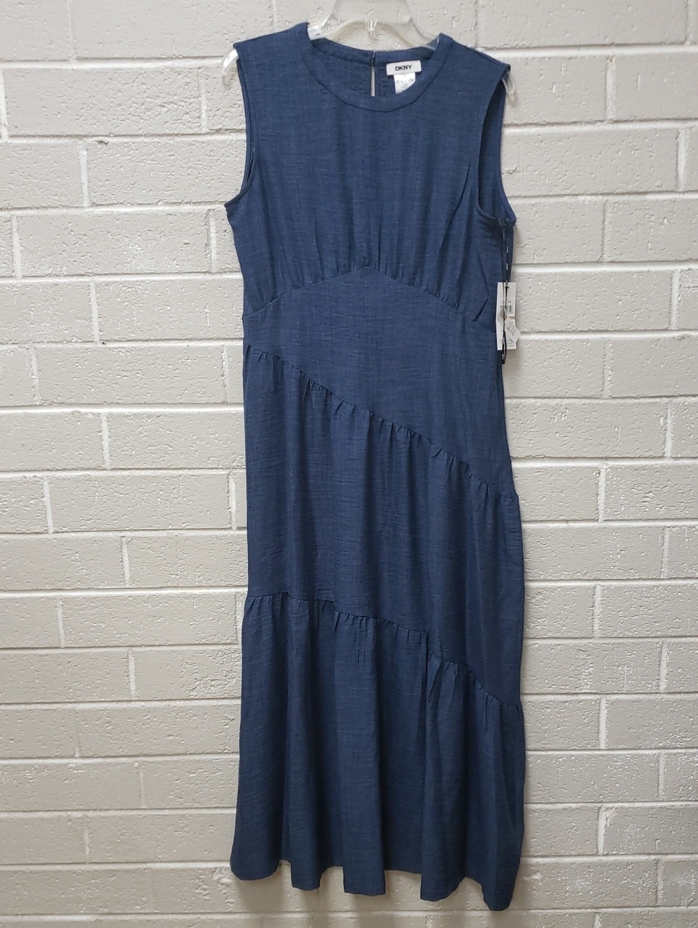DKNY Sleeveless Blue Tiered Maxi Dress